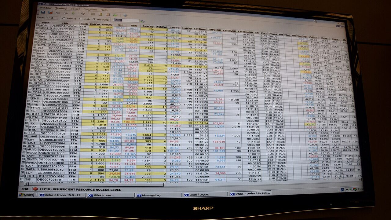 A trading screen showing stock market data at an exchange