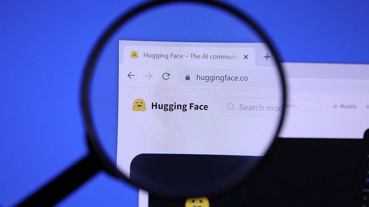 Hugging Face website shown under a magnifying glass