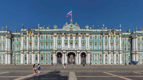 Winter Palace and Hermitage museum panorama in Saint Petersburg Russia