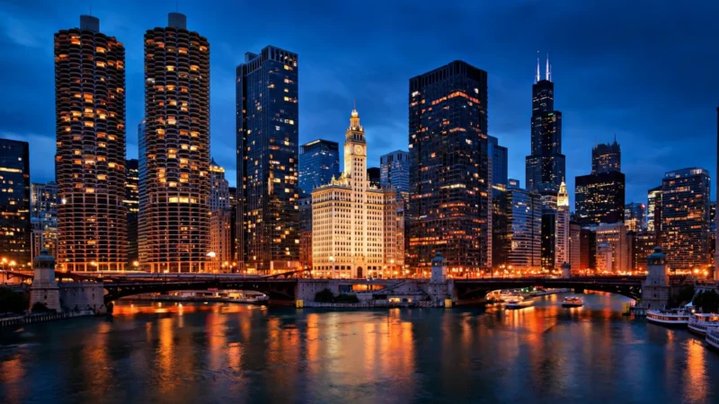 Chicago skyline at dusk